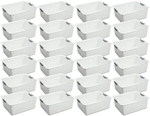 Sterilite Medium Ultra Ventilated Open Top Plastic Storage Organizer Basket With Gray Contoured Carrying Handles, White (24 Pack) 14 Sterilite Medium Ultra Ventilated Open Top Plastic Storage Organizer Basket With Gray Contoured Carrying Handles, White (24 Pack) - Image 14
