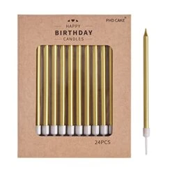 PHD CAKE 24-Count Gold Long Thin Metallic Birthday Candles, Cake Candles, Birthday Parties, Wedding Decorations, Party Candles