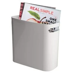 MDesign Plastic Small Trash Can, 1.5 Gallon/5.7-Liter Wastebasket, Narrow Garbage Bin With Handles For Bathroom, Laundry, Home Office - Holds Waste, Recycling, 10" High - Aura Collection - Gray