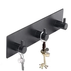 Soclim Key Holder For Wall Self Adhesive Key Hook For Wall No Damage Key Rack For Wall With 3 Key Hooks For Keys And Masks, Key Hanger For Wall Entryway, Hallway - Matte Black Extra Thick