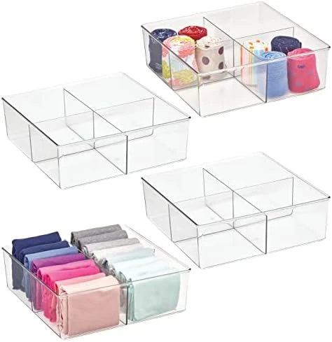 MDesign Plastic 4 Compartment Divided Drawer And Closet Storage Bin - Organizer For Scarves, Socks, Ties Bras, And Underwear - Dress Drawer Organizer, Shelf Organization - 2 Pack - Clear 8 MDesign Plastic 4 Compartment Divided Drawer And Closet Storage Bin - Organizer For Scarves, Socks, Ties Bras, And Underwear - Dress Drawer Organizer, Shelf Organization - 2 Pack - Clear - Image 8