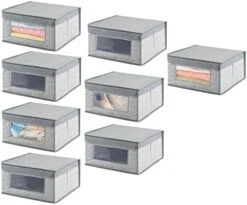 MDesign Medium Fabric Stackable Closet Storage Organizer Box With Front Window/Lid For Bedroom, Office, Mudroom Organization, Hold Clothes, Blankets, Linens, Lido Collection, 8 Pack, Gray -GENERIC Shop 41BQmqhHaOL. AC