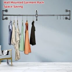 Rebala Industrial Pipe Clothing Rack 70.86" Length,Wall Mounted Clothes Rack,Max Load 132Lb Metal Commercial Garment Bar Space-Saving,Laundry Room Decor,Multi-Purpose Hanging -GENERIC Shop 41BRGB4423L