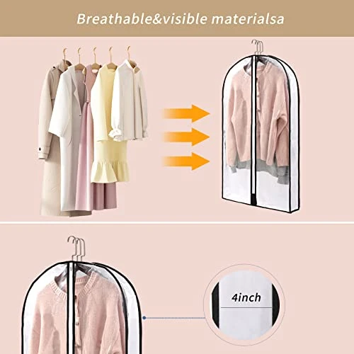 Clear Suits Covers,60" Clear Garment Bags 2 Packs For Closet Storage Hanging Clothes Storage Bags Loose Coat,Sweaters, Shirts,Plastic Protector For Evening Dress 3 Clear Suits Covers,60" Clear Garment Bags 2 Packs For Closet Storage Hanging Clothes Storage Bags Loose Coat,Sweaters, Shirts,Plastic Protector For Evening Dress - Image 3