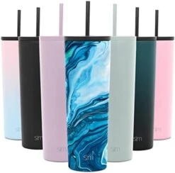 Simple Modern Insulated Tumbler With Lid And Straw | Iced Coffee Cup Reusable Stainless Steel Water Bottle Travel Mug | Gifts For Women Men Her Him | Classic Collection | 24oz | Ocean Geode -GENERIC Shop 41BgSxayGPL. AC