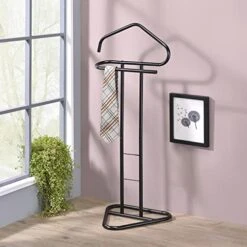 KB Designs - Metal Suit Tie Valet Stand Rack, Clothing Organizer, Black