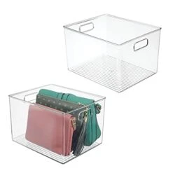 MDesign Large Plastic Storage Organizer Container Bin, Closet Organization For Hallway, Bedroom, Linen, Coat, And Entryway - Holds Clothing, Blankets, And Accessories, Ligne Collection, 2 Pack, Clear