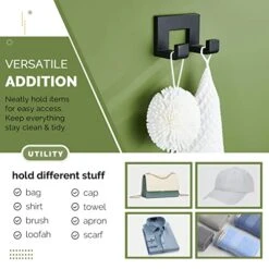 Angle Simple Double Towel Hook Matte Black, Stainless Steel Bath Towel Holder, Hand Towel Rack, Coat Clothes Purse Hanger, Bathroom Kitchen Double Hook For Wall -GENERIC Shop 41C4VkibKvL