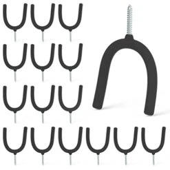 HUHOLE Screw In U Hook, Black, 16PC, Shovel Holder Wall Mount, U Hooks For Hanging Garden Tools