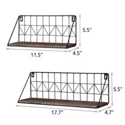 Mkono Wall Floating Shelves Set Of 2 Rustic Wood Bathroom Shelf (11.5" + 17.7"), Black Metal Wire Storage Display Shelving Room Recor For Bedroom Living Room Kitchen Office,Brown -GENERIC Shop 41CQkyE8dsL