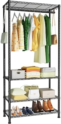 Ulif E1 Heavy Duty Closet Garment Rack, 6 Tiers Adjustable Metal Freestanding Expandable Clothing Storage With 4 Hanger Rods, Easy To Assemble Wardrobe, 70.8” H X (70.8” - 86.6”) L X 14” D, Black 5 Ulif E1 Heavy Duty Closet Garment Rack, 6 Tiers Adjustable Metal Freestanding Expandable Clothing Storage With 4 Hanger Rods, Easy To Assemble Wardrobe, 70.8” H X (70.8” - 86.6”) L X 14” D, Black - Image 5