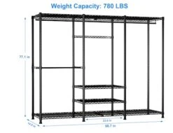 Ulif E5 Freestanding Garment Rack, Metal Heavy-Duty 3 Rows Closet Organizer And Storage System With 6 Adjustable Shelves And 4 Clothes Hanger Rods, Max Load 780LBS, 67.9" W X 14.5" D X 77.1" H, Black -GENERIC Shop 41CabL6auhL