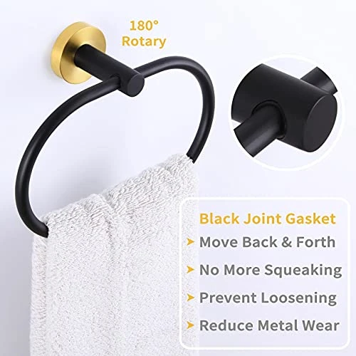 Wivel Towel Ring Black & Gold, Angle Simple Stainless Steel Hand Towel Rack, Bathroom Towel Holder For Wall 5 Wivel Towel Ring Black & Gold, Angle Simple Stainless Steel Hand Towel Rack, Bathroom Towel Holder For Wall - Image 5