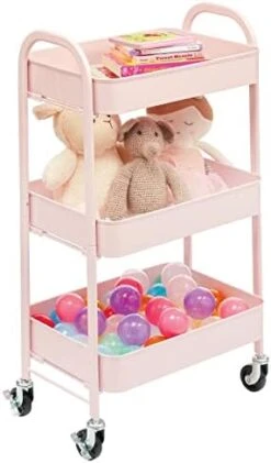 MDesign Metal 3-Tier Rolling Utility Storage Carts - Organizer Trolley For Bathroom, Kitchen, Laundry, Office, And Kids Rooms - Heavy Duty Caddy With 4 Caster Wheels - Light Pink -GENERIC Shop 41D2bgnx3L. AC