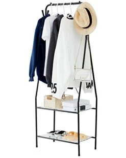 YOUDENOVA Small Clothes Rack, Freestanding Clothing Garment Rack With Shelves For Living Room, Black Coat Rack