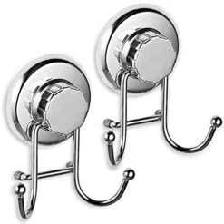 HASKO Accessories - Powerful Vacuum Suction Cup Hooks - Organizer For Towel, Bathrobe And Loofah - Strong Stainless Steel Towel Hooks For Bathroom & Kitchen, Towel Hanger Storage (2 Pack)