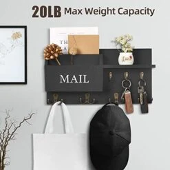 Heylor Key Holder For Wall, Mail And Key Hanger Wall Mount With Double Key Hook And Hat Coat Rack Shelf Decor,Key Organizer Suitable For Entryway, Hallway, Dog Leashes,House And Living Room, Black