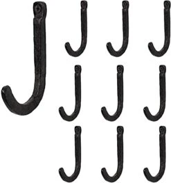 Rustic State Sabo Wall Mount Cast Iron Hooks Coat Towel Bag Hat Hanger Multiuse Entryway Railroad Spike Rack Black Set Of 10
