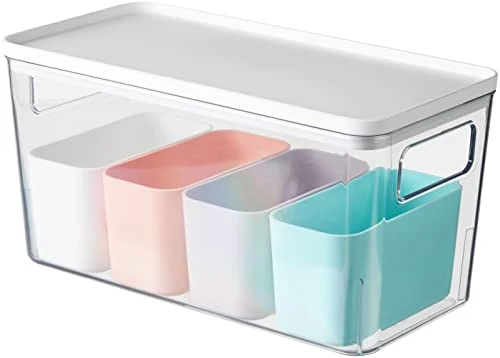 Rosanna Pansino X IDesign Recycled Plastic Kitchen Storage Bins, Includes 1 Large Bin With Lid And 4 Small Bins, Multicolored Bins/Marshmallow Lid, 6” X 12” X 6” 2 Rosanna Pansino X IDesign Recycled Plastic Kitchen Storage Bins, Includes 1 Large Bin With Lid And 4 Small Bins, Multicolored Bins/Marshmallow Lid, 6” X 12” X 6” - Image 2