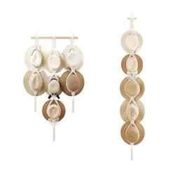 Dahey Macrame Hat Hangers Hat Rack For Wall Cowboy Hat Holder Organizer Display For Closet Hand Weaving Bobo Hanging Hat Organizer Storage For Wide Brim Hats Bowler Fedora Hats, 7 And 5 Hats Style