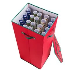 Elf Stor 1024 Paper Storage Box-Stores Up To 20 Rolls Of 30 Inch Long Gift Wrap In One Convenient Red Lidded Container, 1 PACK