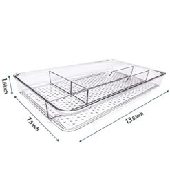TECHMERI Clear Makeup Organizer Tray, Clear Plastic Drawer Organizer Tray, Makeup And Vanity Stackable Drawer Organizers 4-Section For Perfume, Brush, Skincare -GENERIC Shop 41EO5NvyHTL