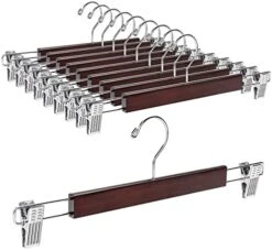 Amber Home 14.17" Solid Natural Wooden Pant Skirt Hangers 10 Pack, Bottom Hangers For Slacks Trousers Jeans With 2-Adjustable Anti-Rust Clips (Natural, 10 Pack) -GENERIC Shop 41ETvysoS0L. AC