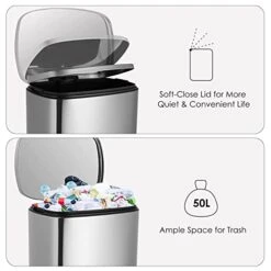 13.2 Gallon(50L) Trash Can, Fingerprint Proof Stainless Steel Kitchen Garbage Can With Removable Inner Bucket And Hinged Lids, Pedal Rubbish Bin For Home Office -GENERIC Shop 41Ef4zxUHwL