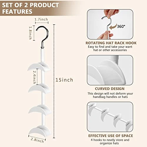 2 Pack Hat Rack For Baseball Caps, Purse Hanger For Closet,Handbag Organizer,Closet Organizers And Storage,Rotating Handbag Hat Hooking Storage Space Saver,Baseball Cap Holder, Keep Hat Cleaner 2 2 Pack Hat Rack For Baseball Caps, Purse Hanger For Closet,Handbag Organizer,Closet Organizers And Storage,Rotating Handbag Hat Hooking Storage Space Saver,Baseball Cap Holder, Keep Hat Cleaner - Image 2