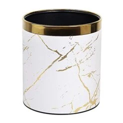 Huaqinglian Small Office Trash Can Garbage Can Metal Open Top Wastebasket Bin With Removable Gold Ring Which For Hold Garbage Bag For Bathroom,Living Room,Bedroom Using (White Gold Marble) -GENERIC Shop 41F A 0EDXL