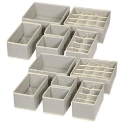 TENABORT 12 Pack Foldable Drawer Organizer Dividers Cloth Storage Box Closet Dresser Organizer Cube Fabric Containers Basket Bins For Underwear Bras Socks Panties Lingeries Nursery Baby Clothes Gray