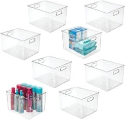 MDesign Small Plastic Bathroom Storage Container Bins With Handles For Organization In Closet, Cabinet, Vanity Or Cupboard Shelf, Accessory Organizer - Ligne Collection - 8 Pack, Clear -GENERIC Shop 41FNKQA2jTL. AC