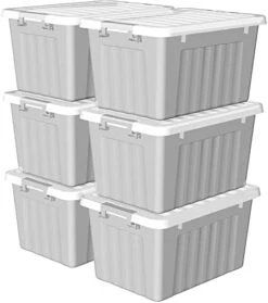 Cetomo 35L*6 Plastic Storage Box,Gray, Tote Box, Organizing Container With Durable Lid And Secure Latching Buckles, Stackable And Nestable, 6Pack, With Buckle -GENERIC Shop 41FOFWhDJTL. AC