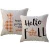 ULOVE LOVE YOURSELF 2Pack Autumn Theme Decorative Throw Pillow Covers Farmhouse Checkers Plaid Hello Fall Maple Leaf Happy Pumpkin Spice Season Cushion Covers Pillowcase 18X18 Inch