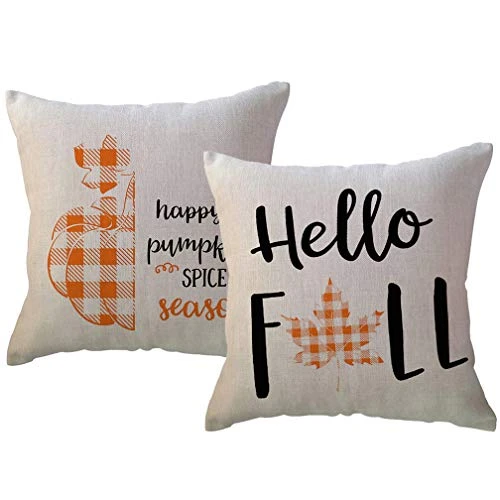 ULOVE LOVE YOURSELF 2Pack Autumn Theme Decorative Throw Pillow Covers Farmhouse Checkers Plaid Hello Fall Maple Leaf Happy Pumpkin Spice Season Cushion Covers Pillowcase 18X18 Inch 1 ULOVE LOVE YOURSELF 2Pack Autumn Theme Decorative Throw Pillow Covers Farmhouse Checkers Plaid Hello Fall Maple Leaf Happy Pumpkin Spice Season Cushion Covers Pillowcase 18X18 Inch