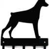 The Metal Peddler Doberman Pinscher - Key Holder & Dog Leash Hanger For Wall - Large 9 Inch Wide - Made In USA; Gift For Dog Lovers