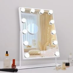 Vanity Mirror With Lights Hollywood Lighted Makeup Mirror With 9 Dimmable Bulbs & 3 Color Lighting Modes, Detachable 10X Magnification Mirror And 360 Degree Rotation(White) -GENERIC Shop 41FxSGYozVL. AC