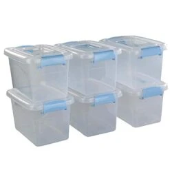 Doryh 5 L Plastic Storage Bin With Lid, Clear Transparent Box With Handles, Set Of 6