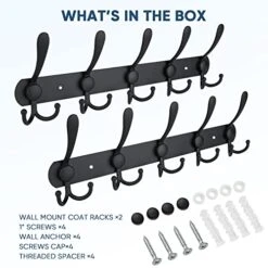 TICONN Wall Mounted Coat Rack, Five Heavy Duty Tri Hooks All Metal Construction For Jacket Coat Hat In Mudroom Entryway (Matte Black, 2-Pack) -GENERIC Shop 41HXN7jriNL
