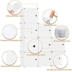 C&AHOME Cube Storage Organizer With Doors, 9-Cube Shelf, Closet Cabinet, DIY Plastic Modular Bookshelf, Storage Shelves Ideal For Bedroom,Living Room,36.6”L X 12.4”W X 36.6”H Milky USHS3009M-DOOR -GENERIC Shop 41HjWGXwE1L