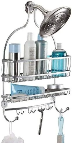 IDesign 62071 York Metal Wire Hanging Shower Caddy, Extra Wide Space For Shampoo, Conditioner, And Soap With Hooks For Razors, Towels, And More, 16" X 4" X 22", Bronze -GENERIC Shop 41IZbLt7yL. AC