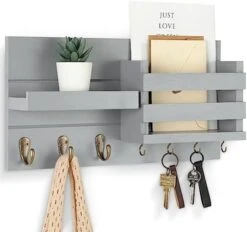 Lwenki Mail Organizer For Wall Mount – Key Holder With Shelf Includes Letter Holder And Hooks For Coats, Dog Leashes – Rustic Wood With Flush Mounting Hardware (16.5” X 8.7” X 3.5”) -GENERIC Shop 41Ih6im2NAL. AC