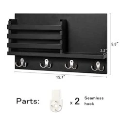 Dahey Wall Mounted Mail Holder Wooden Key Holder Rack Mail Sorter Organizer With 4 Double Key Hooks And A Floating Shelf Rustic Home Decor For Entryway Or Mudroom,15.7" W X9.3 Hx3.2 D, Black -GENERIC Shop 41IzNHXEutL