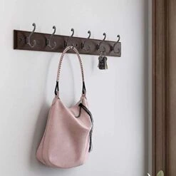 LIBERTY 165541 Wall Mounted Coat Rack With 6 Decorative Hooks, 27 Inch, Soft Iron And Cocoa
