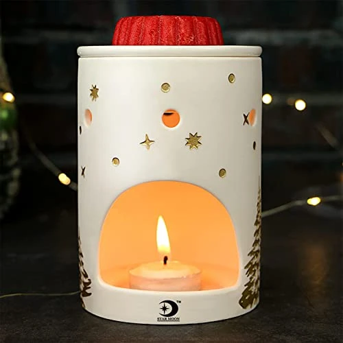 STAR MOON Wax Burner Essential Oil Burner Tart Warmer Ceramic Tealight Candle Holder Candle Warmer For Christmas Decoration, Home Décor For Living Room Bedroom Golden Christmas Tree 1 STAR MOON Wax Burner Essential Oil Burner Tart Warmer Ceramic Tealight Candle Holder Candle Warmer For Christmas Decoration, Home Décor For Living Room Bedroom Golden Christmas Tree