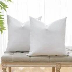 OTOSTAR Pack Of 2 Down And Feather Throw Pillow Inserts, 28 X 28 Soft Fluffy Square Pillow Inserts With 100% Cotton Cover Decorative Pillows For Sofa Couch Bed-White