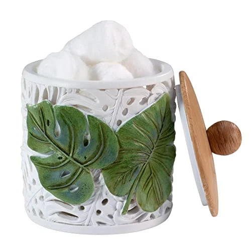 Avanti Linens - Covered Jar, Countertop Organizer, Leaf Inspired Home Decor (Viva Palm Collection), Green 2 Avanti Linens - Covered Jar, Countertop Organizer, Leaf Inspired Home Decor (Viva Palm Collection), Green - Image 2