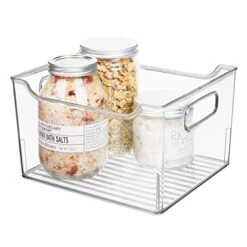 MDesign Large Deep Plastic Storage Bin With Handle For Bathroom/Vanity Organization - Countertop Makeup Organizer - Organization For Shelf, Cabinet, And Closet Decor - Ligne Collection, 2 Pack, Clear -GENERIC Shop 41L8Uju5xDL