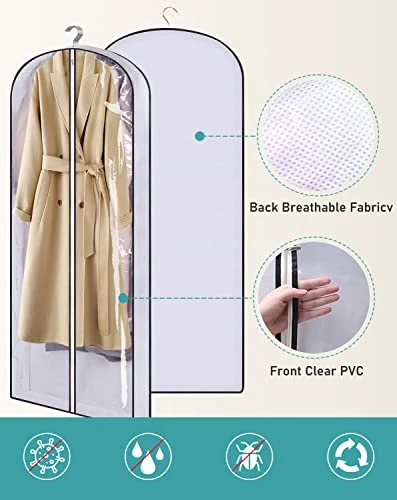 SLEEPING LAMB 60'' Long Hanging Garment Bags For Closet Storage Gusseted Clear Dress Bag For Clothes, Gowns, Coats, Suits, 5 Packs 4 SLEEPING LAMB 60'' Long Hanging Garment Bags For Closet Storage Gusseted Clear Dress Bag For Clothes, Gowns, Coats, Suits, 5 Packs - Image 4