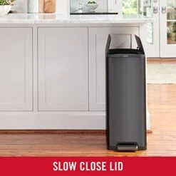 Rubbermaid Elite Stainless Steel Slim Step-On Trash Can, 11.8-Gallon, Charcoal, Fingerprint-Resistant Soft Close Lid, Wastebasket For Home/Kitchen/Bathroom/Office -GENERIC Shop 41LgE4oAoNL